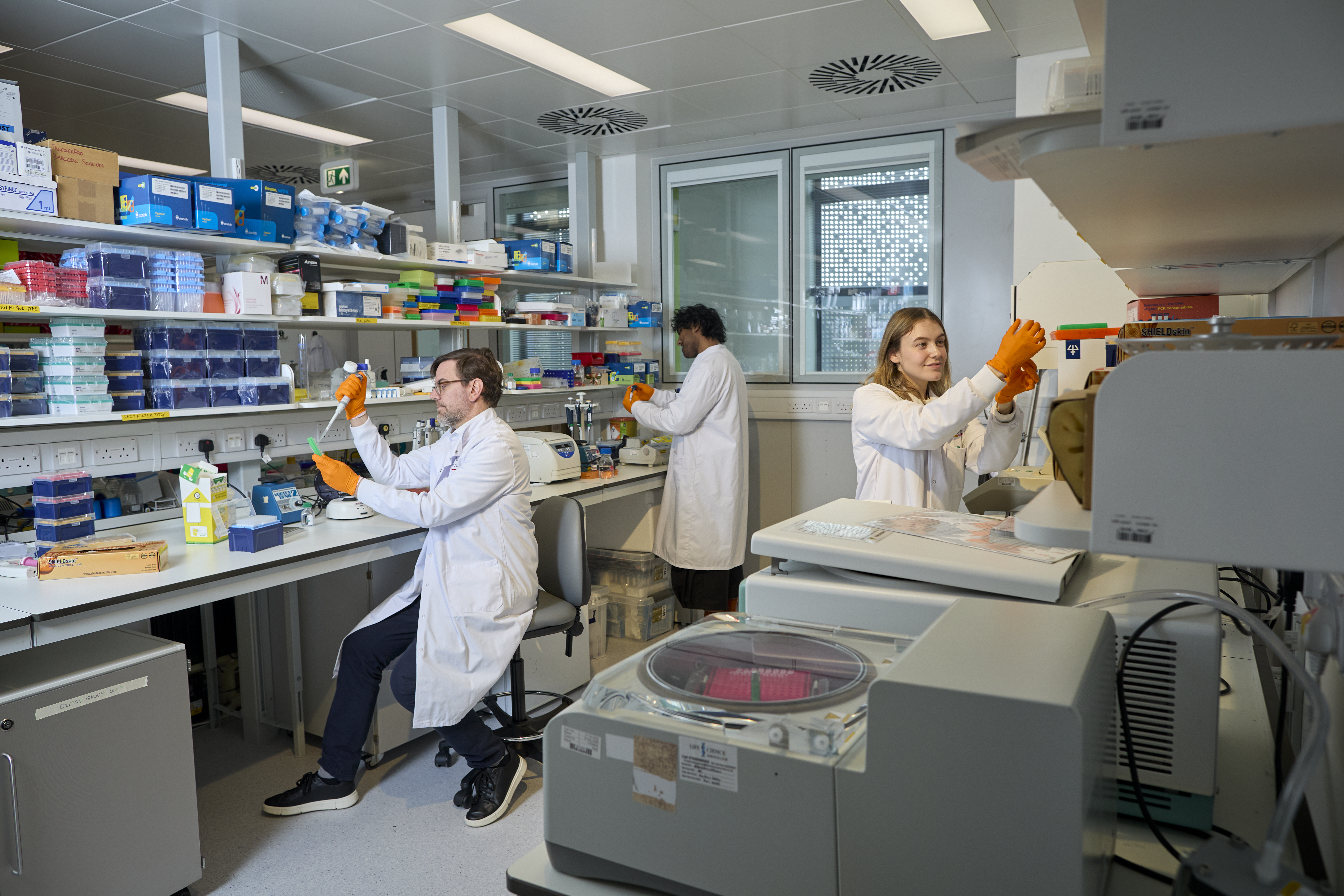 Three scientists working in the lab